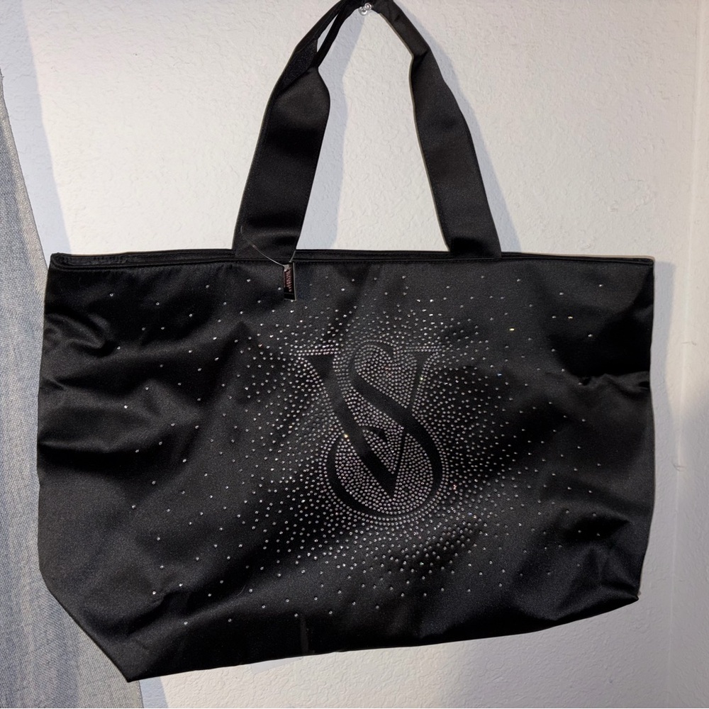 Victoria’s Secret Black Rhinestone Logo Tote | New With Tag